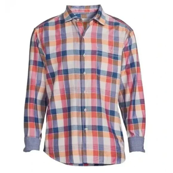 Tommy Bahama Men's Big & Tall 2XB Pure Coral Mendocino Button Front Plaid Shirt - Picture 8 of 9